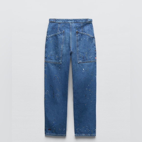 ZARA THE RISE CROPPED PAINTER ZW JEANS - Picture 8 of 10